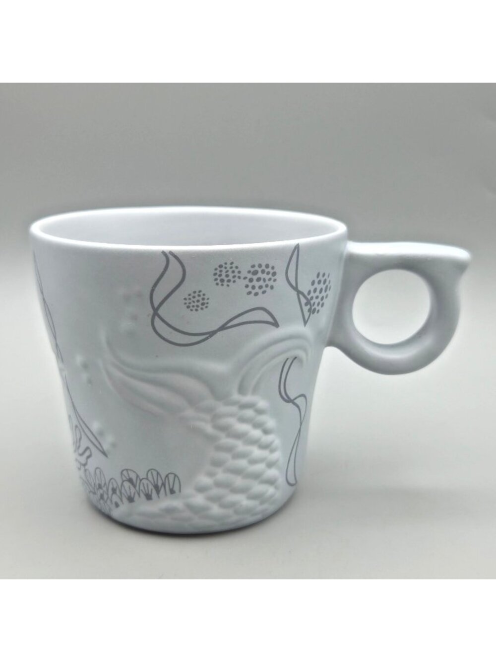 Starbucks 45th Anniversary Coffee Mug Raised Mermaid Tail Gray Blue 12 fl oz